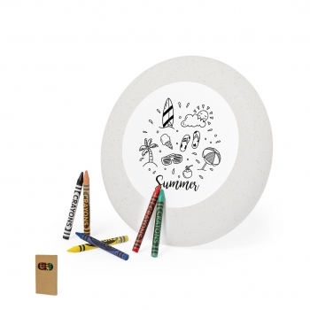 Frisbee de caña de trigo para colorear con zona dibujable y 6 ceras