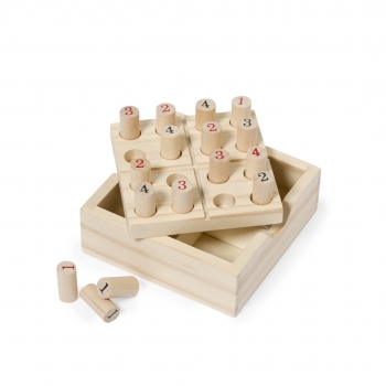 Juego sudoku de madera compacto 16 fichas con tapa-tablero 8,6×8,6 cm