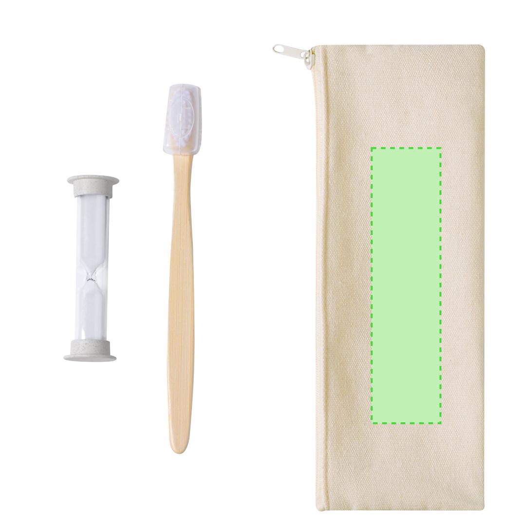 Set cepillo bambú con reloj arena caña de trigo 2 minutos en funda algodón