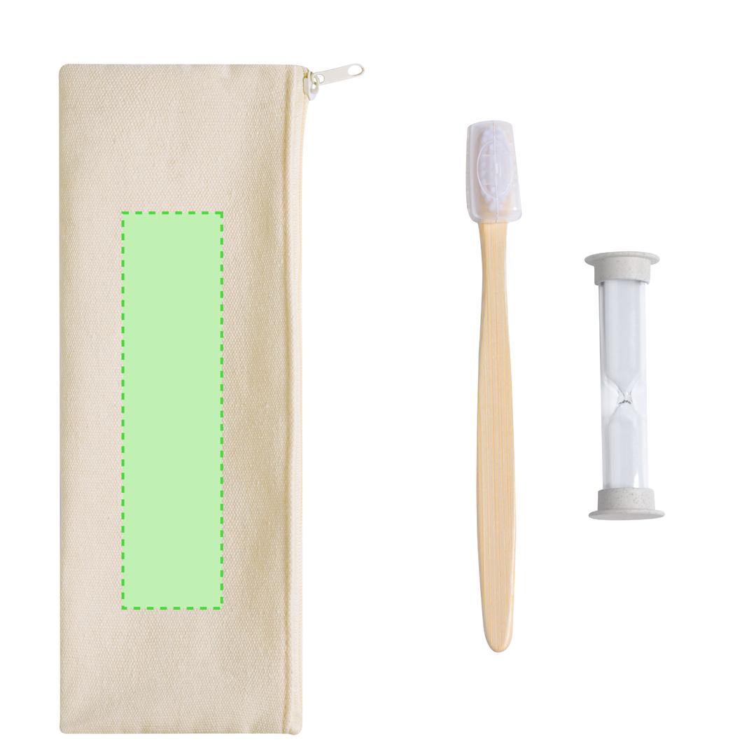 Set cepillo bambú con reloj arena caña de trigo 2 minutos en funda algodón