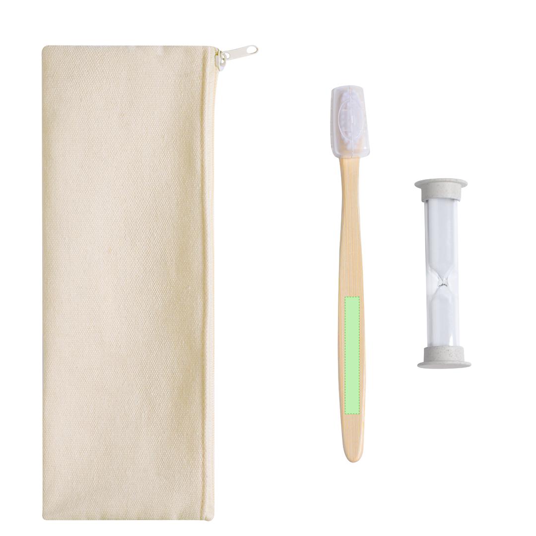 Set cepillo bambú con reloj arena caña de trigo 2 minutos en funda algodón