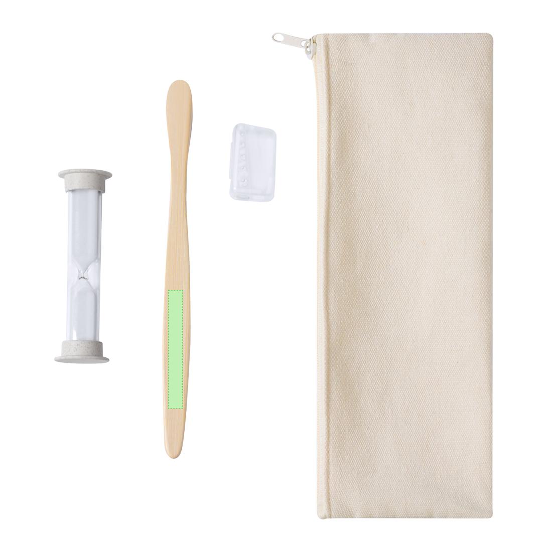 Set cepillo bambú con reloj arena caña de trigo 2 minutos en funda algodón