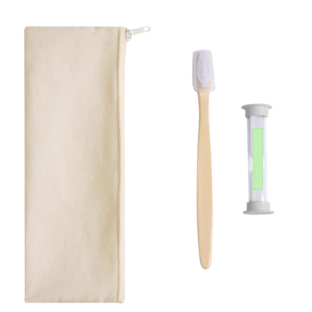 Set cepillo bambú con reloj arena caña de trigo 2 minutos en funda algodón