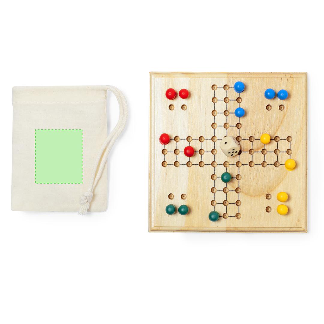 Juego de parchís de madera con tablero 16 fichas y dado en bolsa de algodón