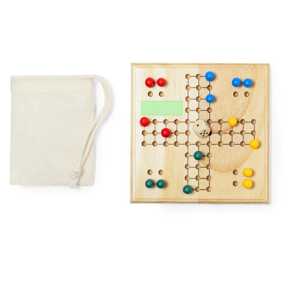 Juego de parchís de madera con tablero 16 fichas y dado en bolsa de algodón