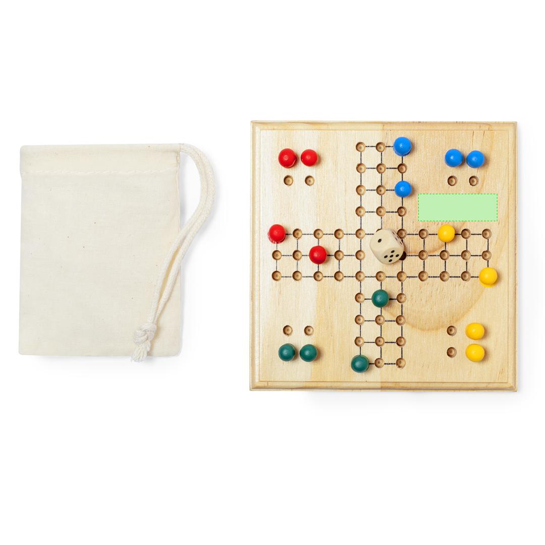 Juego de parchís de madera con tablero 16 fichas y dado en bolsa de algodón