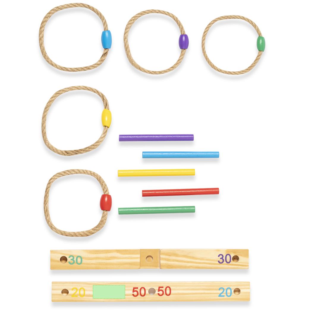 Juego puntería de madera con aros cuerda y base palos mismo color