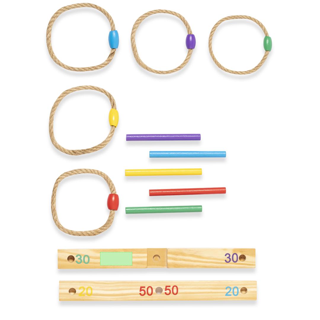 Juego puntería de madera con aros cuerda y base palos mismo color
