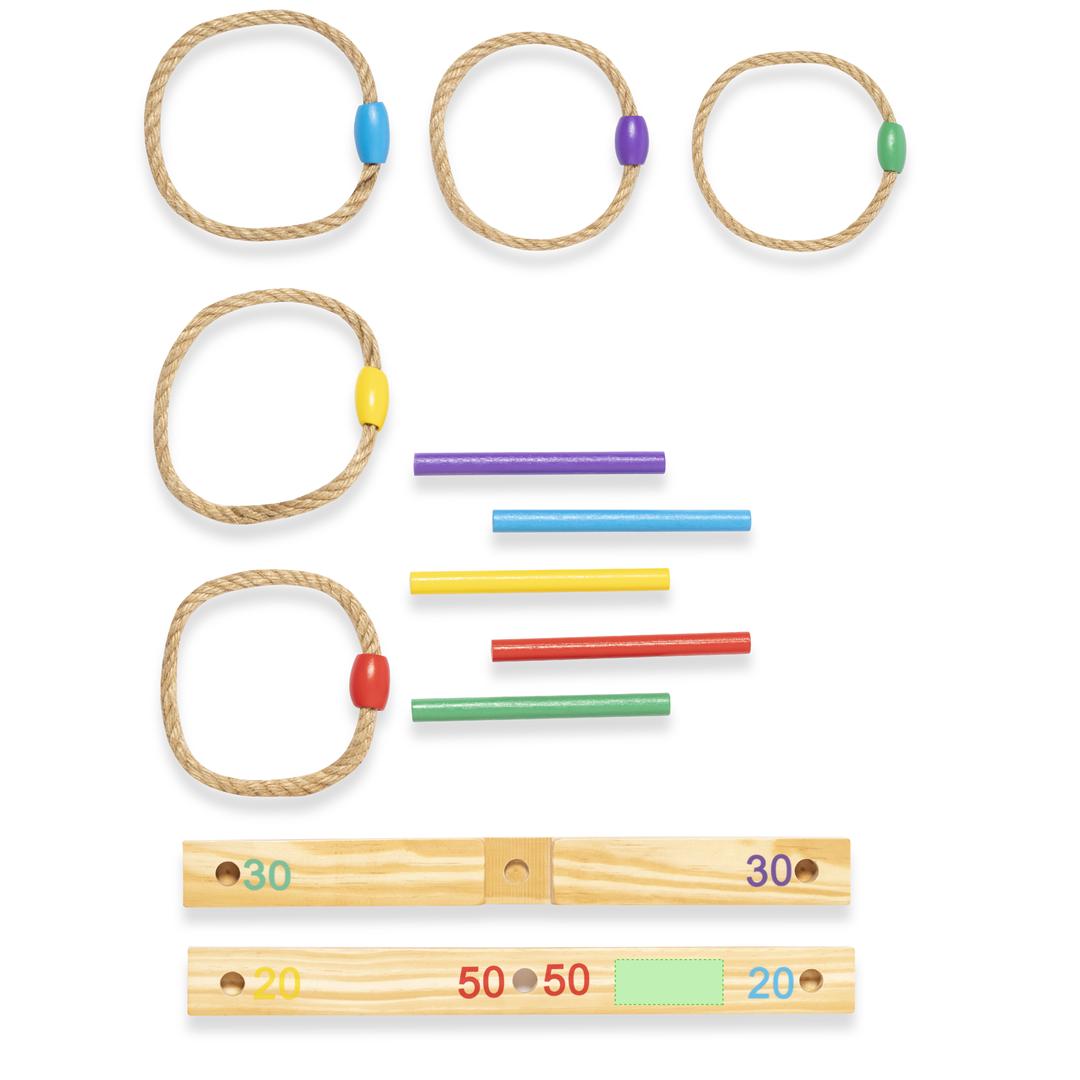 Juego puntería de madera con aros cuerda y base palos mismo color