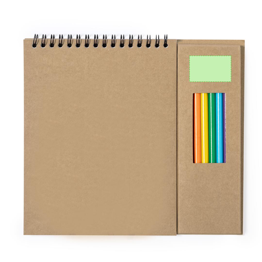 Set lápices y bloc cartón reciclado estuche ventana 8 lápices bloc 24 hojas