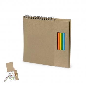 Set lápices y bloc cartón reciclado estuche ventana 8 lápices bloc 24 hojas