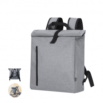 Mochila de bici de RPET 600D con enganches universales, cierre de hebilla y cintas acolchadas