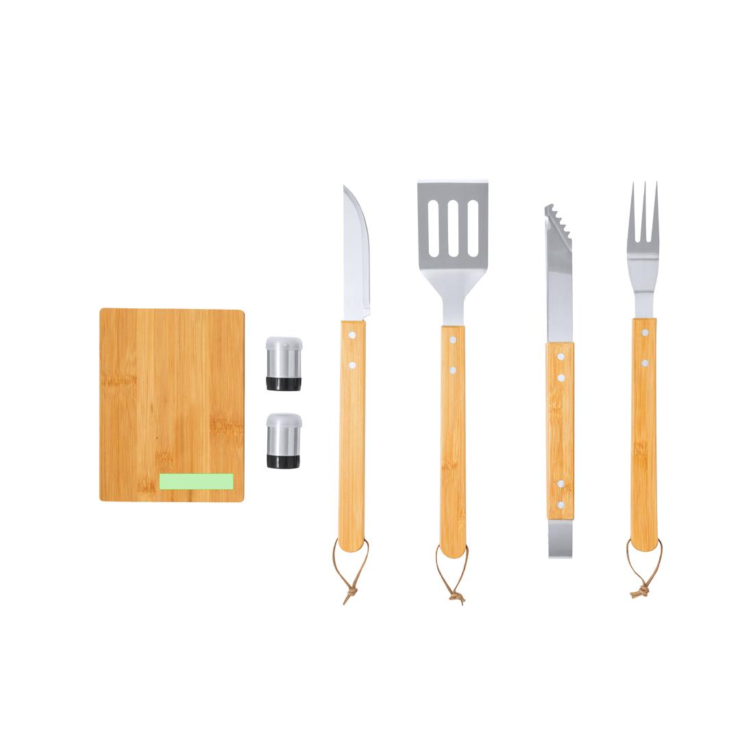 Set de barbacoa de bambú y acero inoxidable 7 accesorios