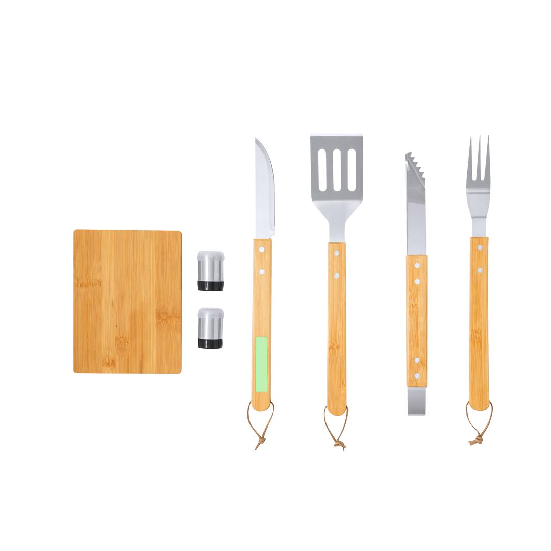 Set de barbacoa de bambú y acero inoxidable 7 accesorios