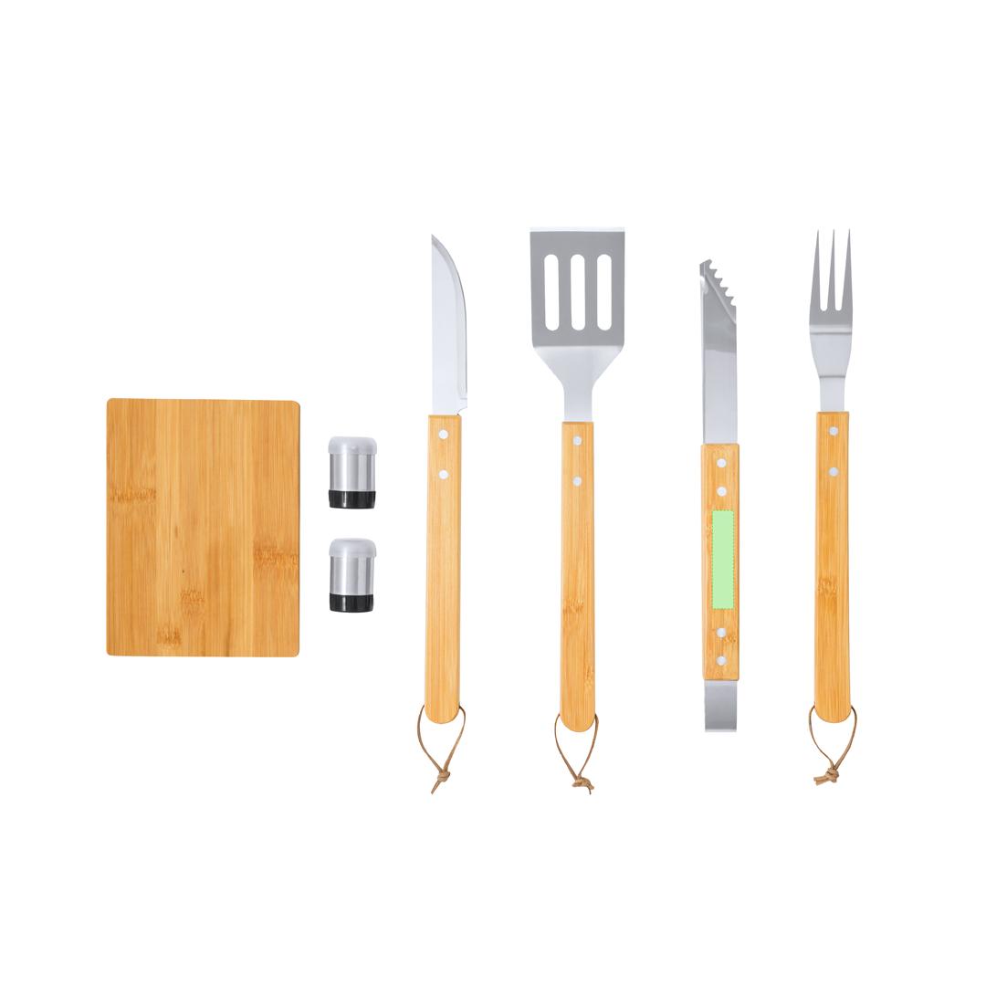 Set de barbacoa de bambú y acero inoxidable 7 accesorios