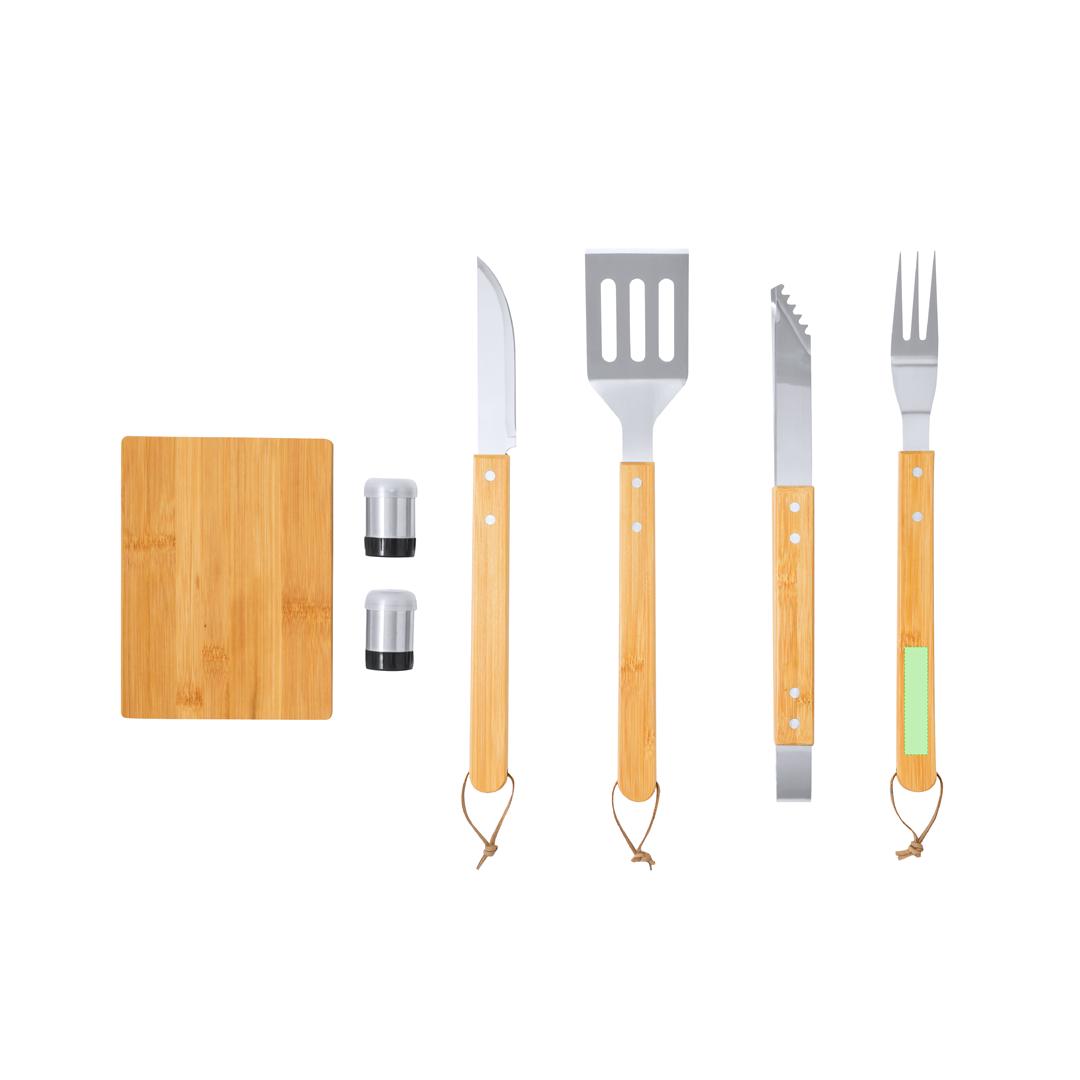 Set de barbacoa de bambú y acero inoxidable 7 accesorios