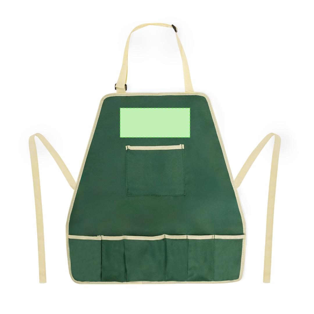 Set de jardinería completo 8 accesorios con delantal ajustable y caja kraft: 2 palas, 2 rastrillos, punzón, tijeras y guantes