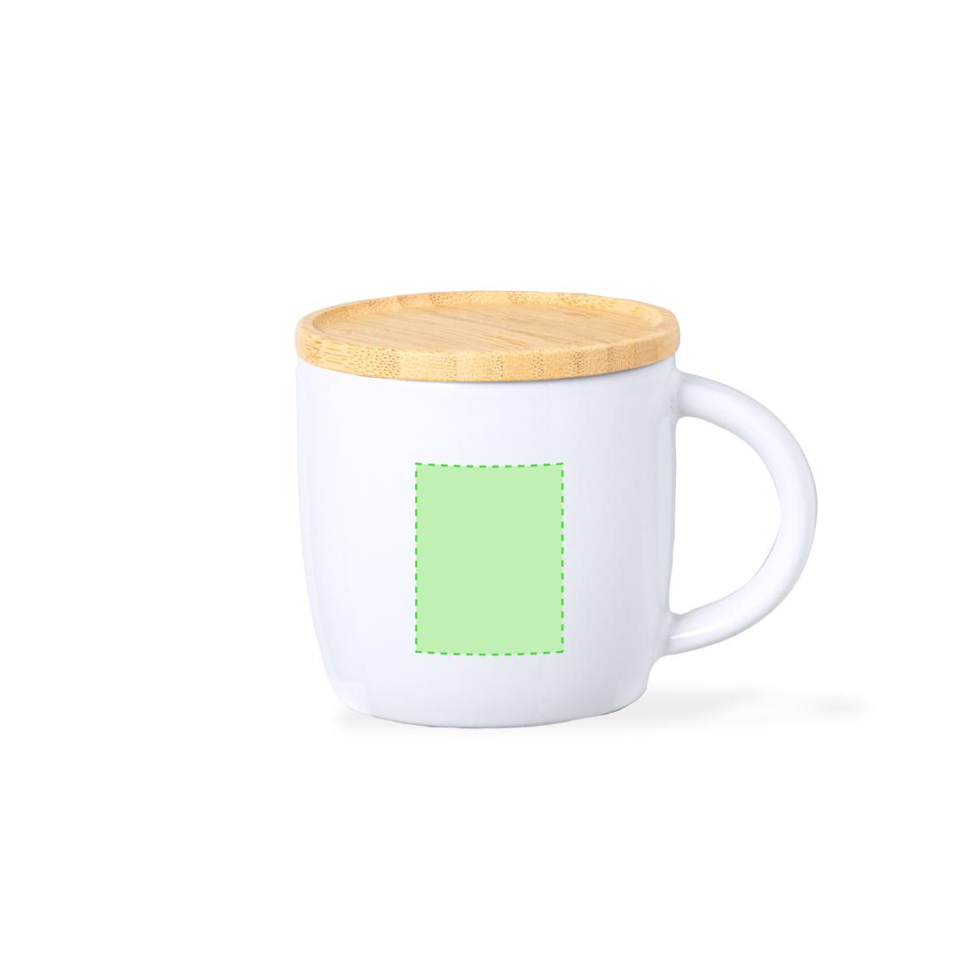 Set taza de cerámica premium con tapa y base de bambú 350 ml