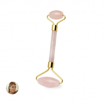 Rodillo masajeador facial de piedra jade rosa con cilindros para el rostro