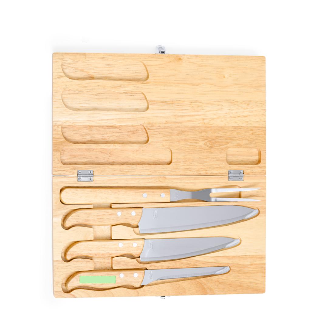 Set de cuchillos de cocina de madera y acero inoxidable 4 piezas