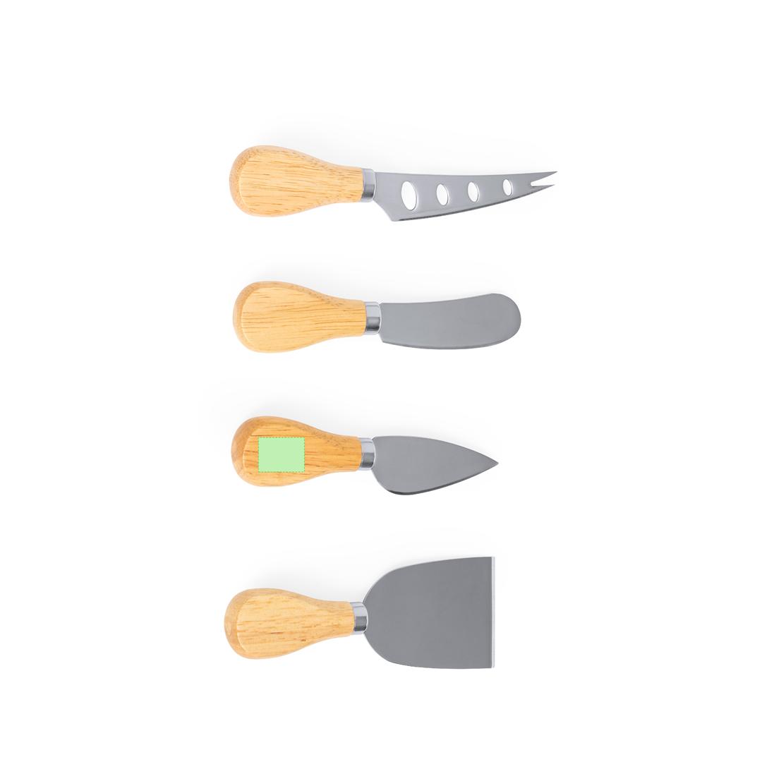 Set de utensilios para quesos de madera y acero inoxidable 4 piezas