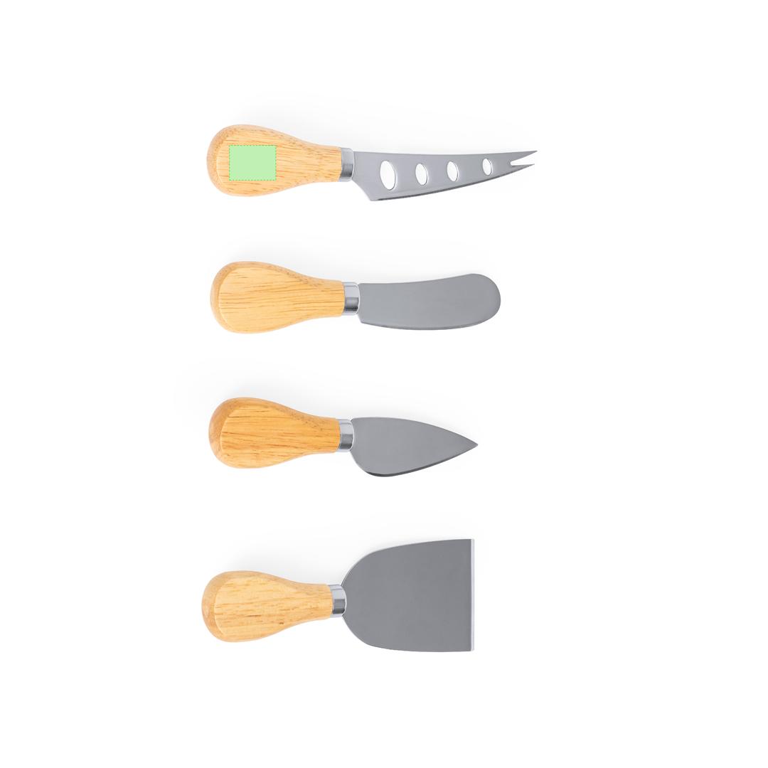 Set de utensilios para quesos de madera y acero inoxidable 4 piezas