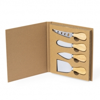 Set de utensilios para quesos de madera y acero inoxidable 4 piezas