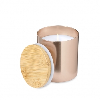 Vela aromática de aluminio con tapa de bambú aroma vainilla