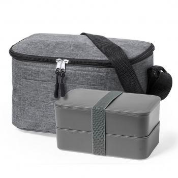 Set nevera RPET 600D efecto melange con fiambrera PP reciclado de 2 compartimentos incluida