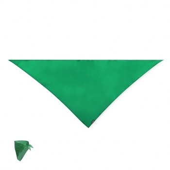 Pañoleta triangular extra de poliéster RPET 190T en colores vivos con etiqueta sostenible y versión blanca para sublimación