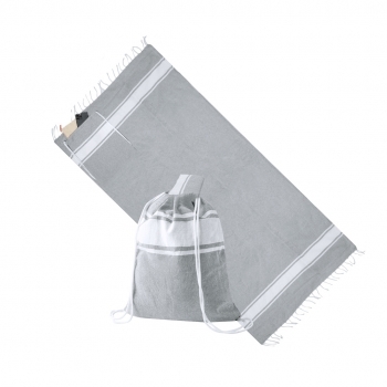 Mochila pareo de algodón reciclado 170 g/m² (180x90 cm) que se pliega en mochila de cuerdas