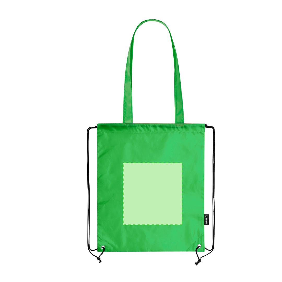 Bolsa mochila de cuerdas de RPET 210T con asas de 70 cm y argollas metálicas