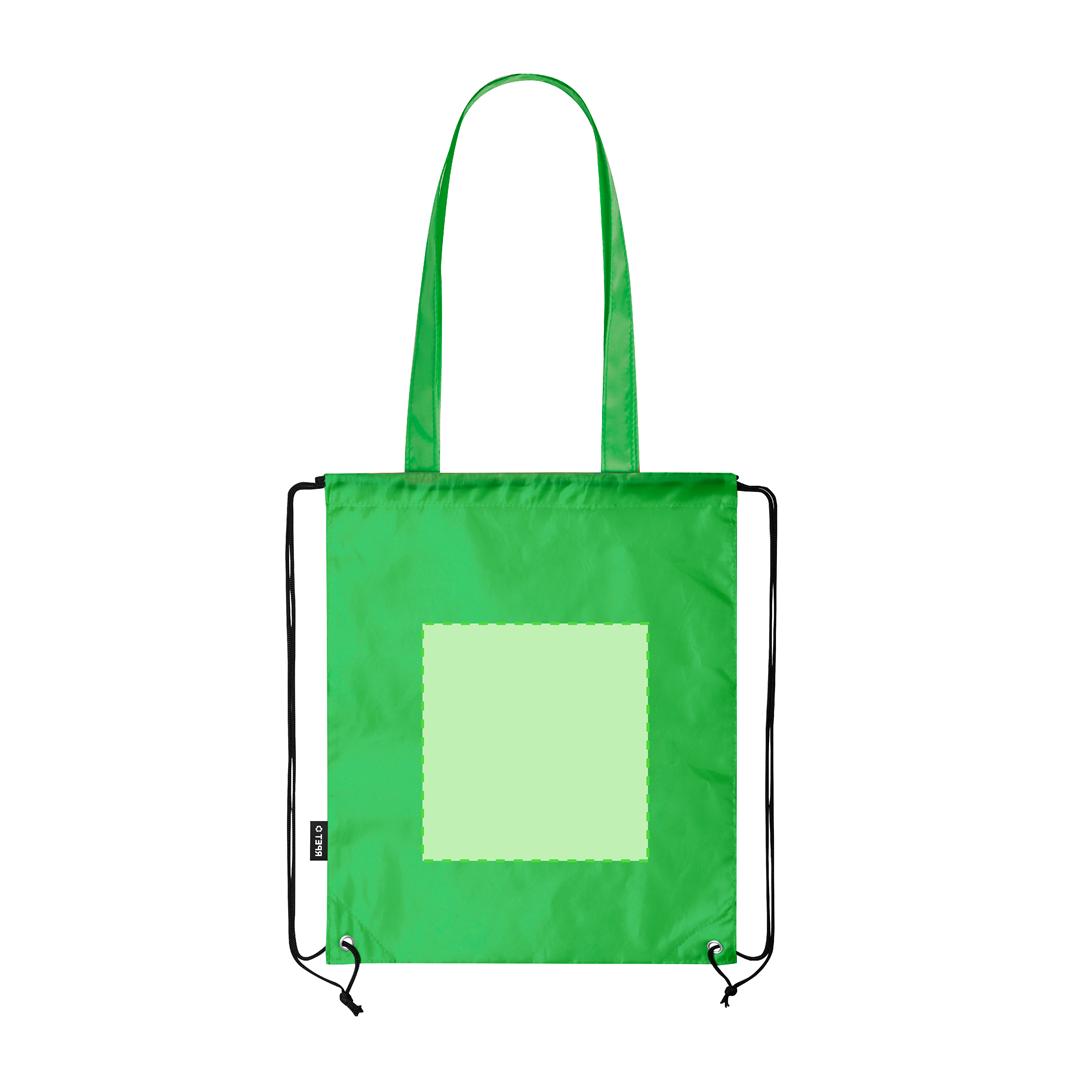 Bolsa mochila de cuerdas de RPET 210T con asas de 70 cm y argollas metálicas