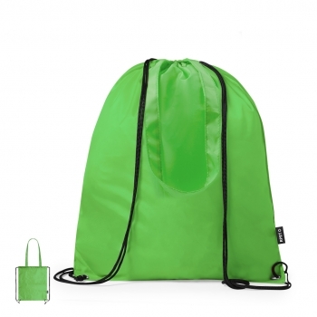 Bolsa mochila de cuerdas de RPET 210T con asas de 70 cm y argollas metálicas