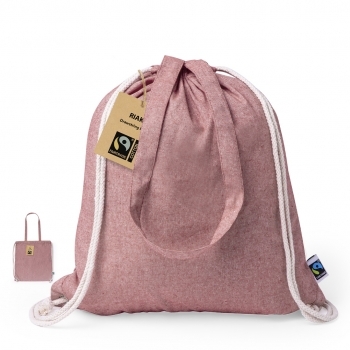 Bolsa mochila de cuerdas de algodón reciclado 100% 140 g/m² Fairtrade con asas de transporte