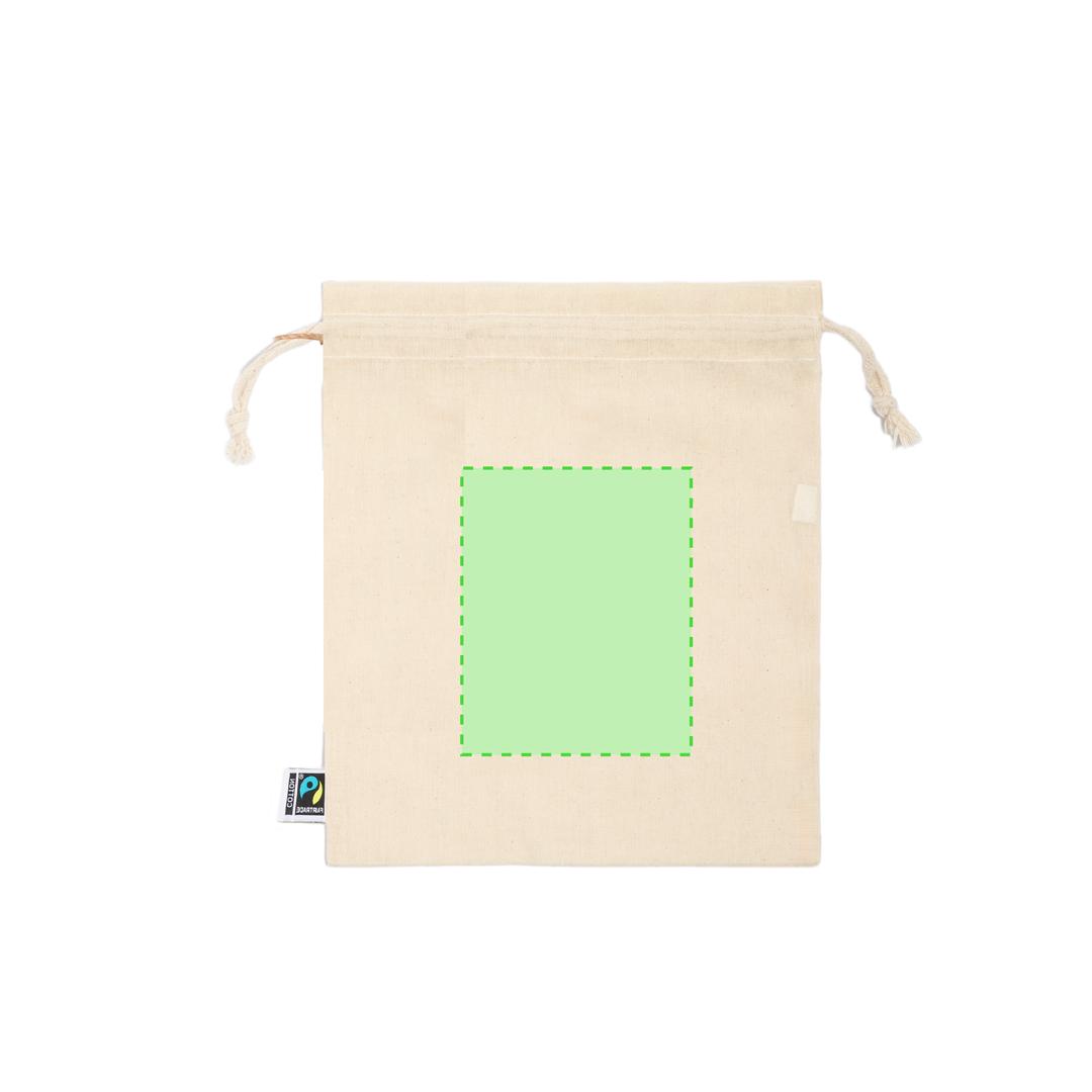 Bolsa de algodón Fairtrade 105 g/m² certificada en comercio justo — pequeña 15x21 cm con etiqueta Fairtrade