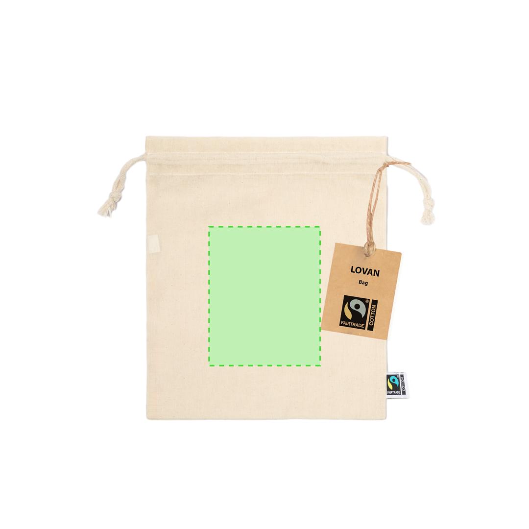 Bolsa de algodón Fairtrade 105 g/m² certificada en comercio justo — pequeña 15x21 cm con etiqueta Fairtrade