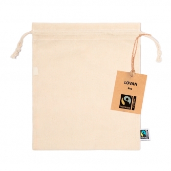 Bolsa de algodón Fairtrade 105 g/m² certificada en comercio justo — pequeña 15x21 cm con etiqueta Fairtrade