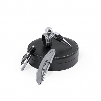 Set de vinos de polipiel 4 accesorios soporte circular acabado premium