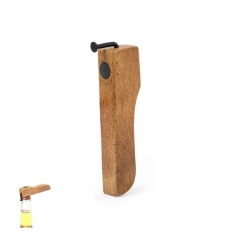 Abridor de botellas de madera diseño industrial forma de clavo magnético
