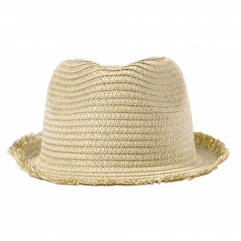 Sombrero elegante de paja de papel con bordes en flecos y doble cinta interior y ajustable