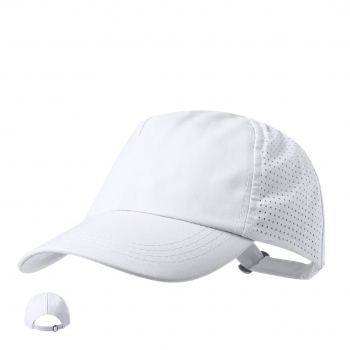 Gorra deportiva 5 paneles de microfibra con redecilla transpirable lateral y cierre de hebilla