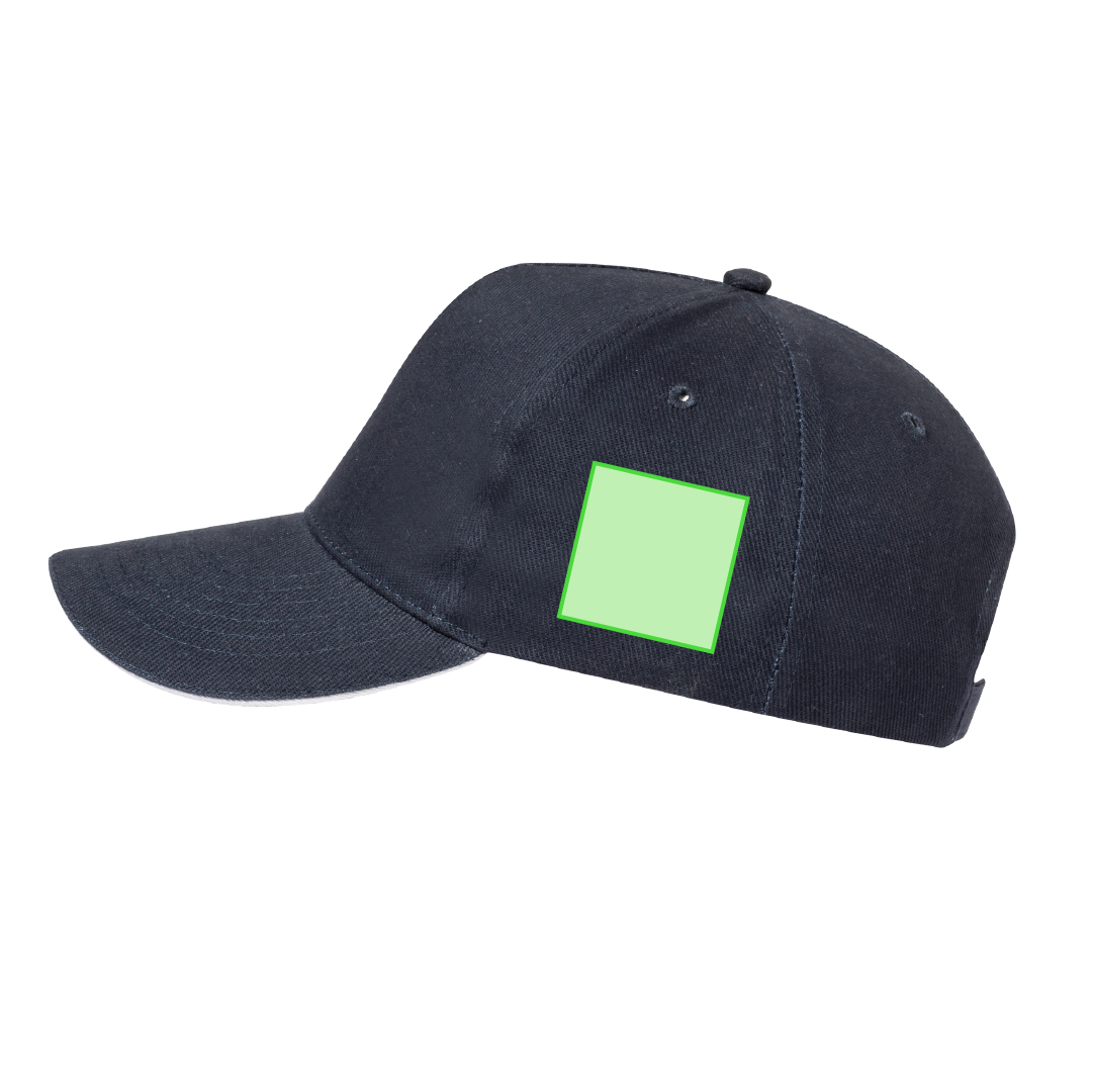 Gorra 5 paneles de algodón peinado 250 g/m² con sandwich en color, visera acolchada y cierre de hebilla