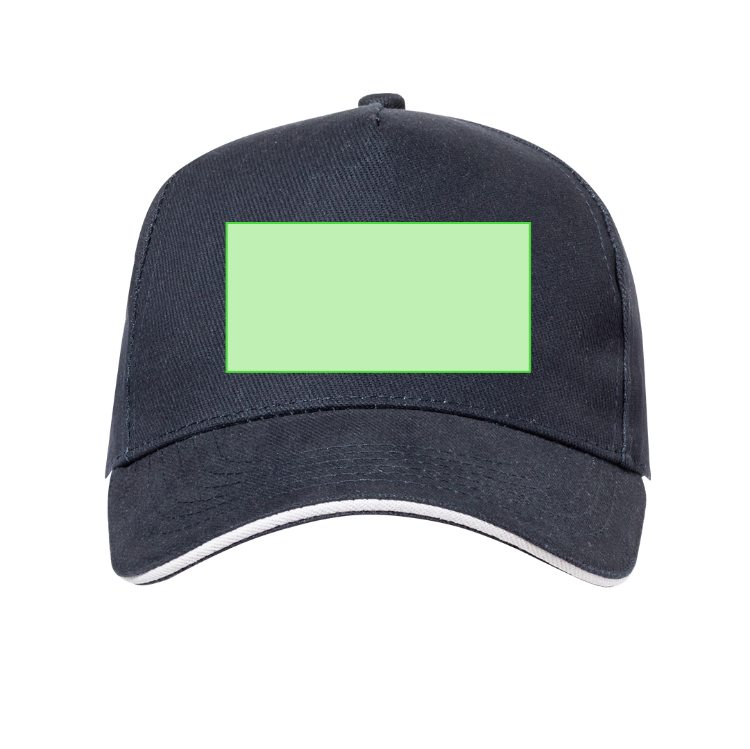 Gorra 5 paneles de algodón peinado 250 g/m² con sandwich en color, visera acolchada y cierre de hebilla