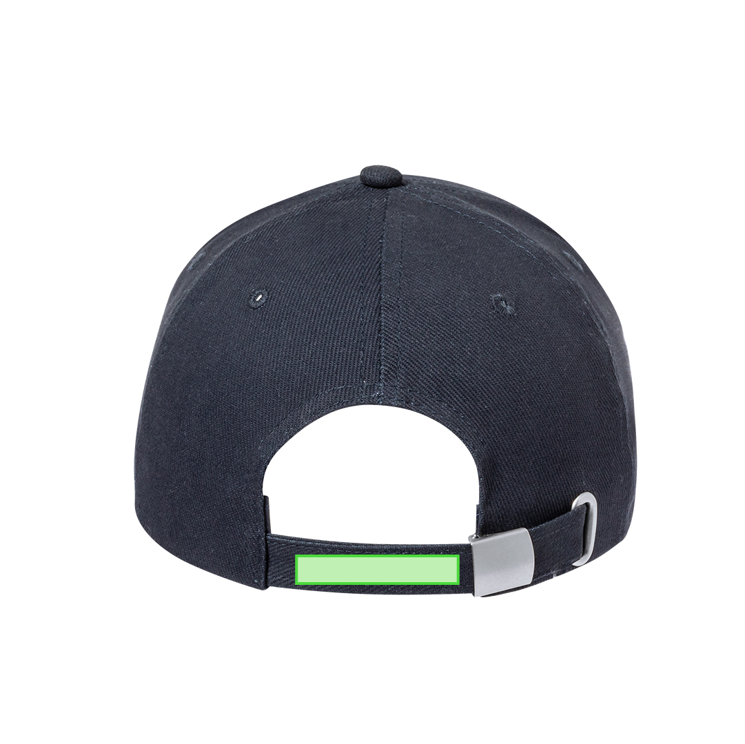 Gorra 5 paneles de algodón peinado 250 g/m² con sandwich en color, visera acolchada y cierre de hebilla