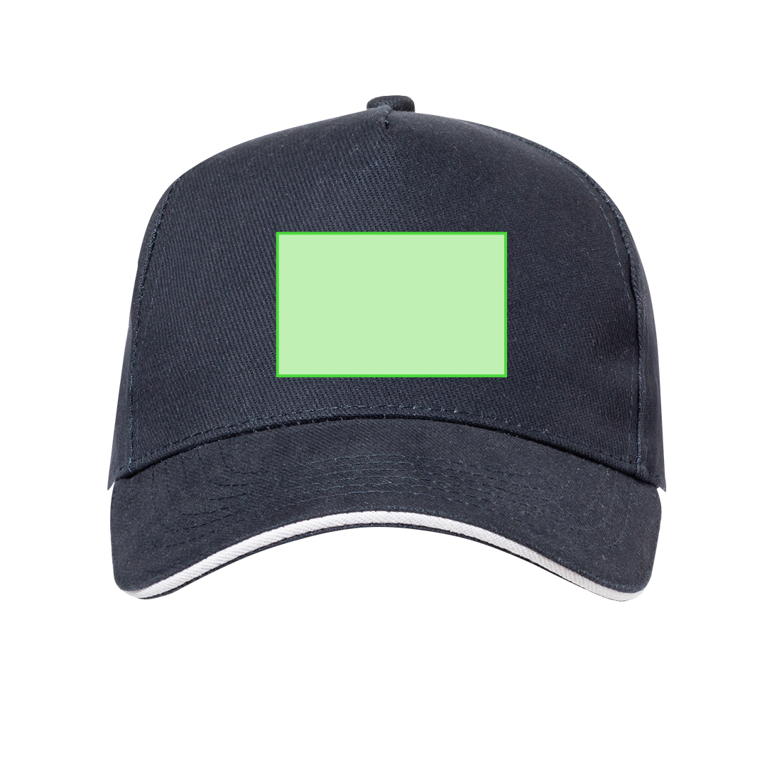Gorra 5 paneles de algodón peinado 250 g/m² con sandwich en color, visera acolchada y cierre de hebilla
