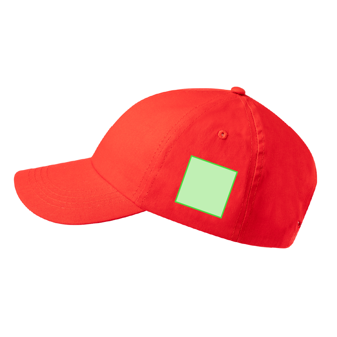 Gorra 6 paneles de algodón 100% con visera, ventilación bordada y cierre de velcro