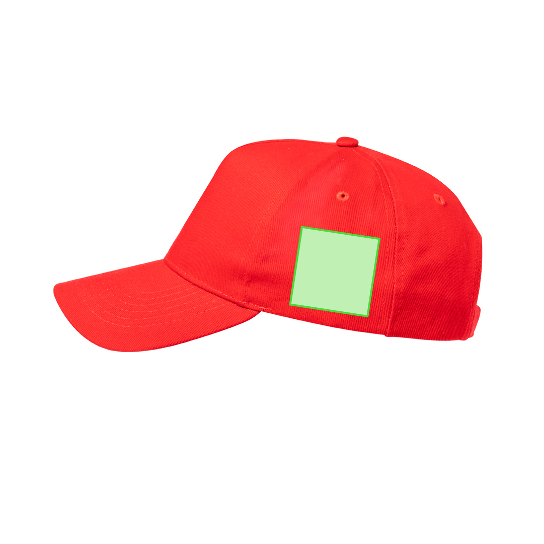 Gorra 5 paneles de algodón orgánico con ventilación bordada, cierre de hebilla metálica y logo en etiqueta