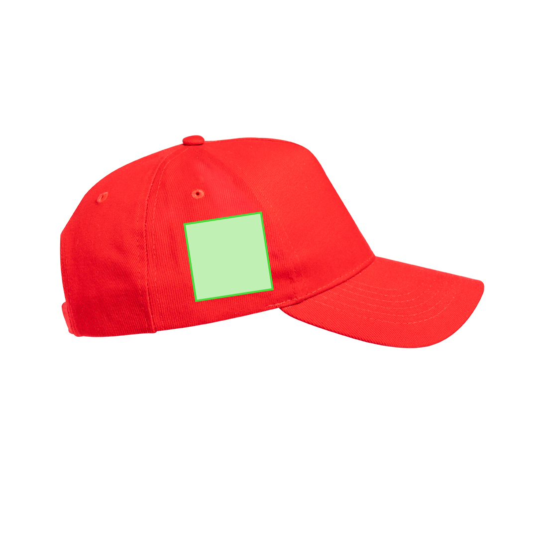 Gorra 5 paneles de algodón orgánico con ventilación bordada, cierre de hebilla metálica y logo en etiqueta