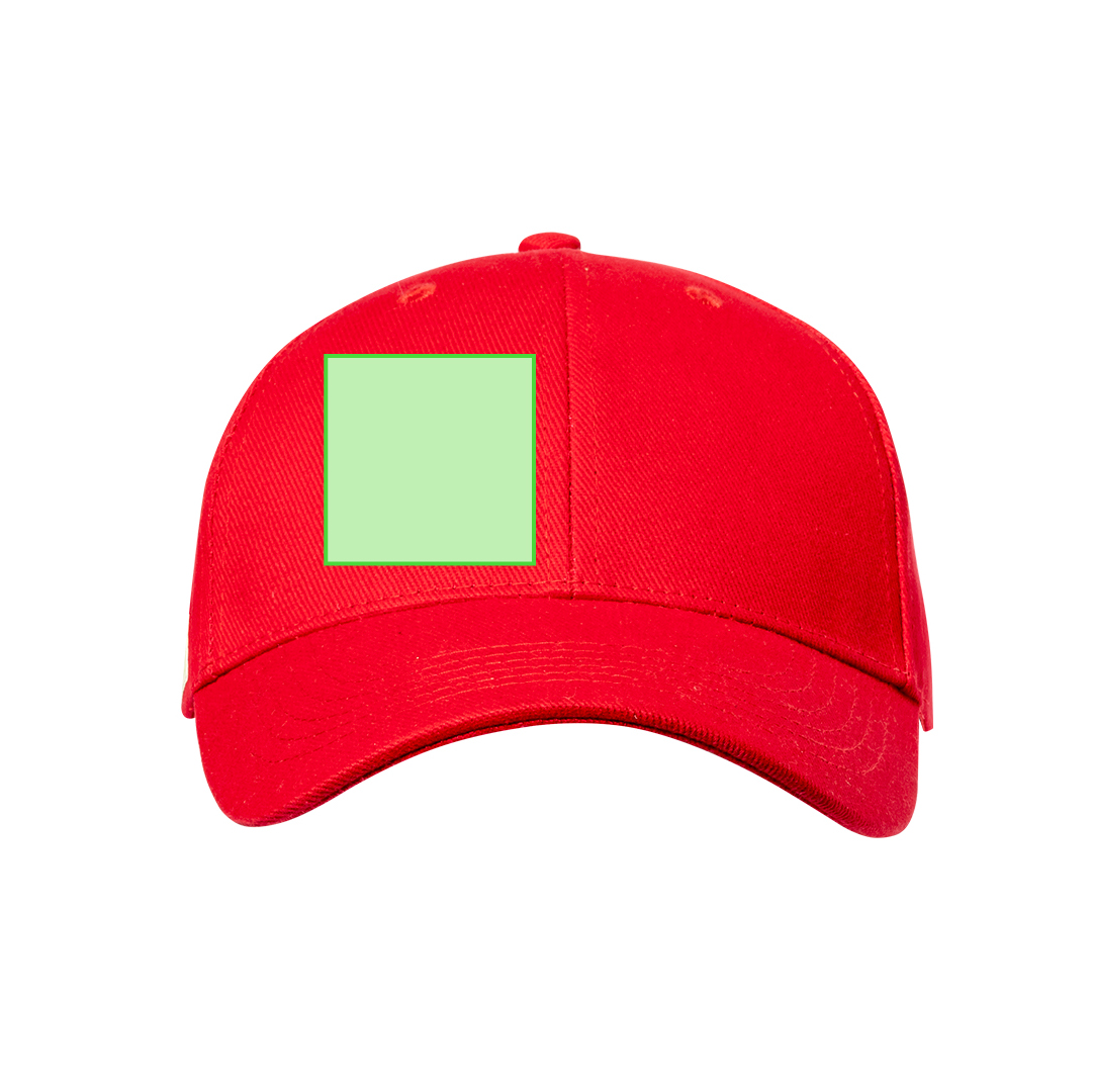 Gorra 6 paneles de algodón orgánico con ventilación bordada, cierre de hebilla metálica y logo en etiqueta
